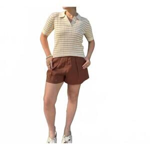 NEW SILVIAN HEACH stripe polo top in off white